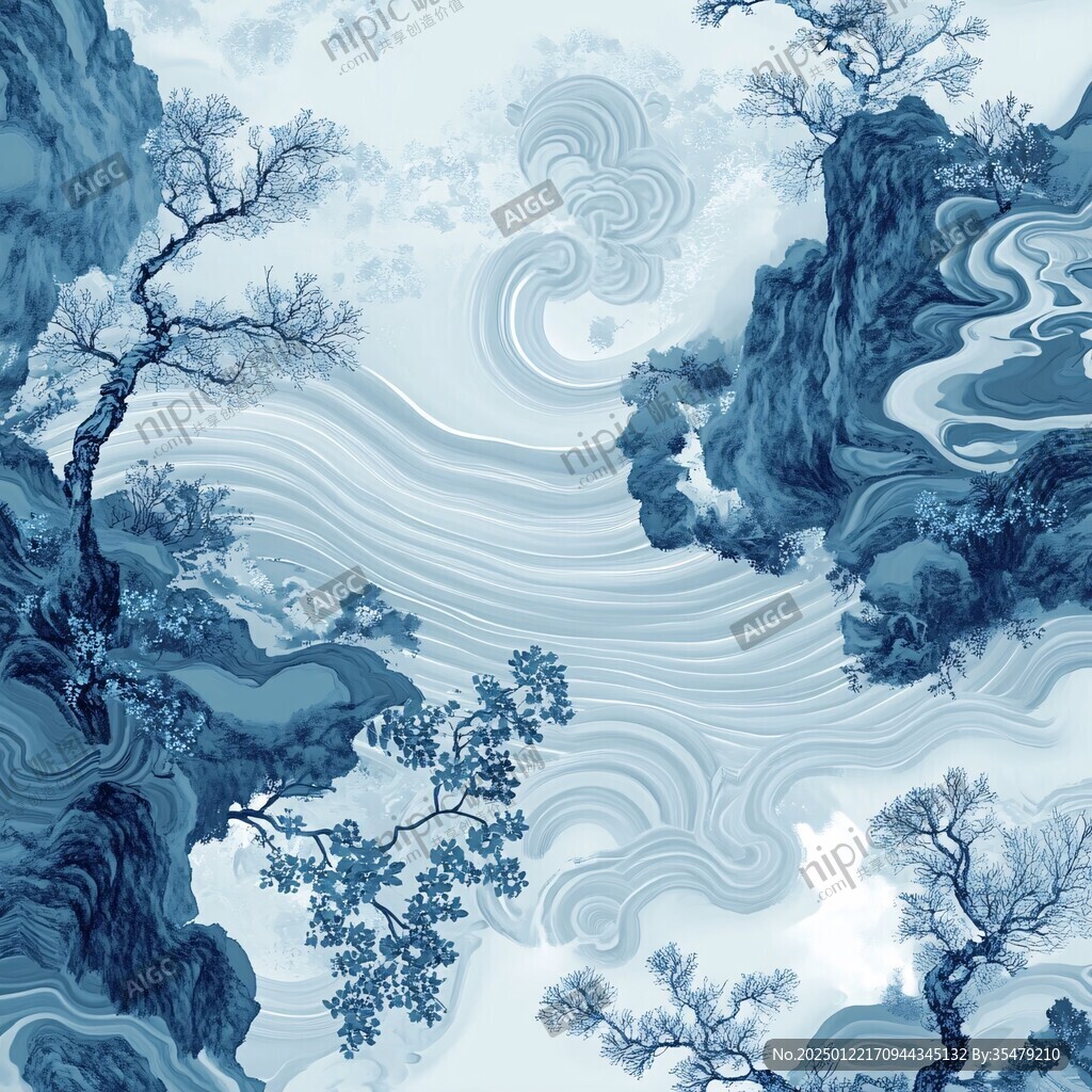 中式精雕肌理山水畫