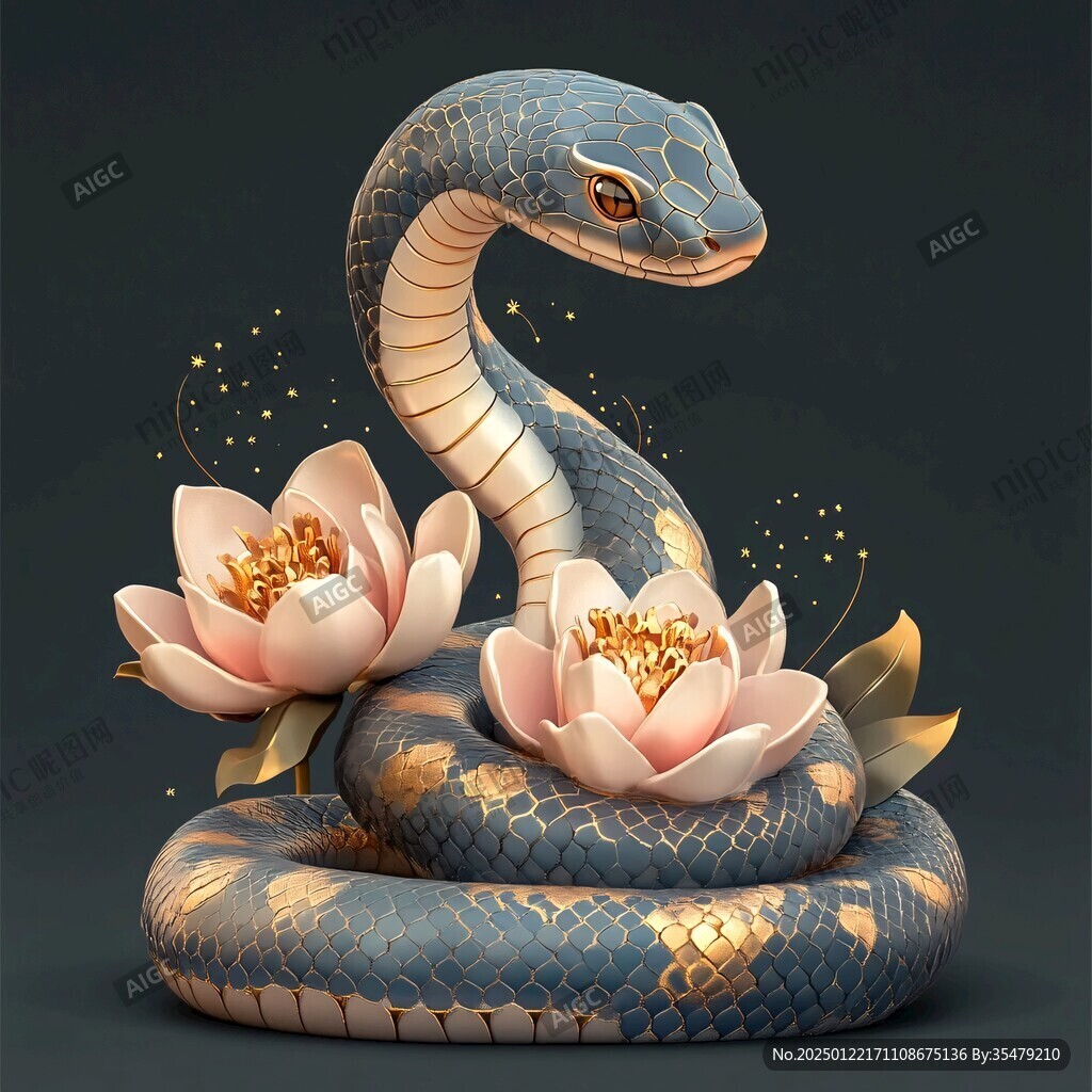 蛇與蓮花插畫