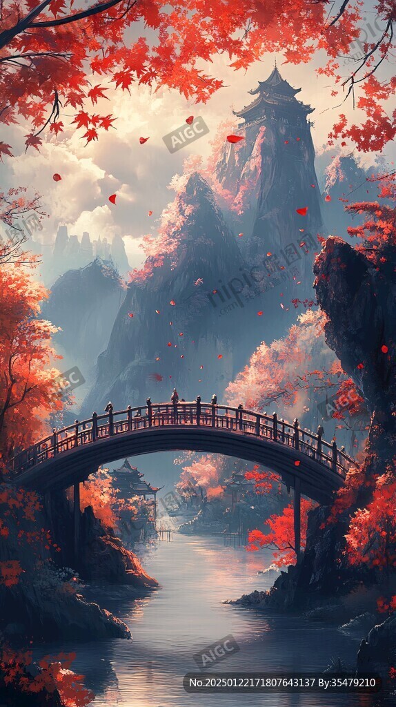 古風(fēng)秋天景色插畫