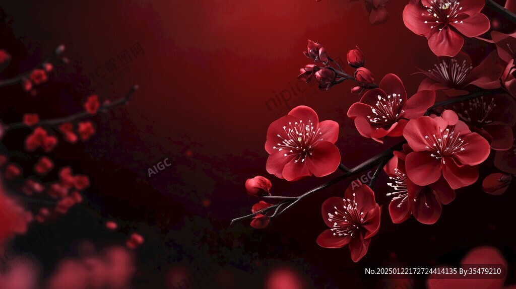 手繪紅底梅花
