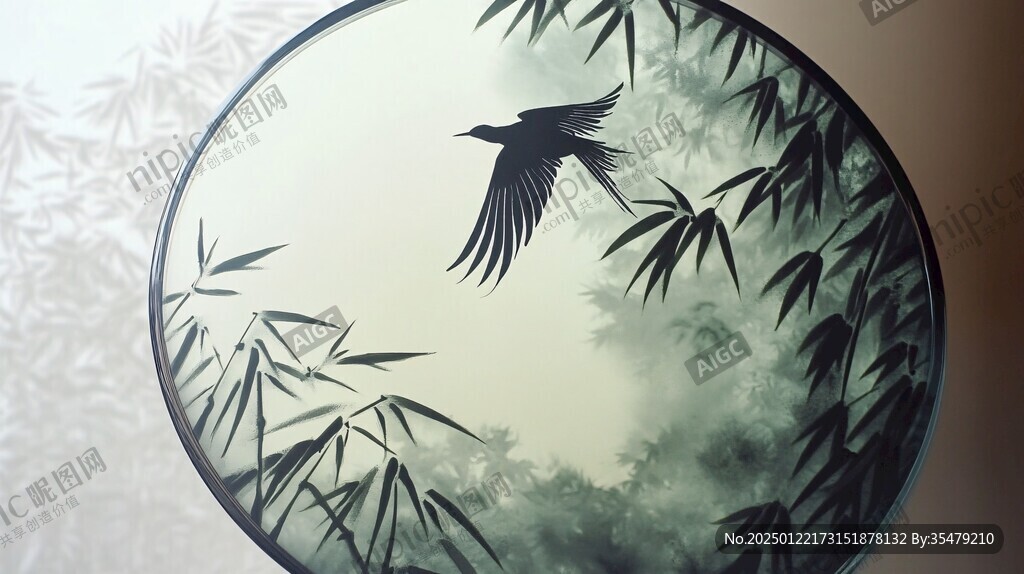 圓框竹鳥(niǎo)裝飾畫(huà)