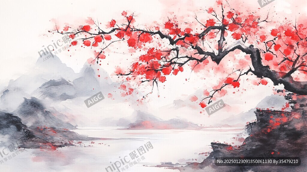 古風水彩木棉花