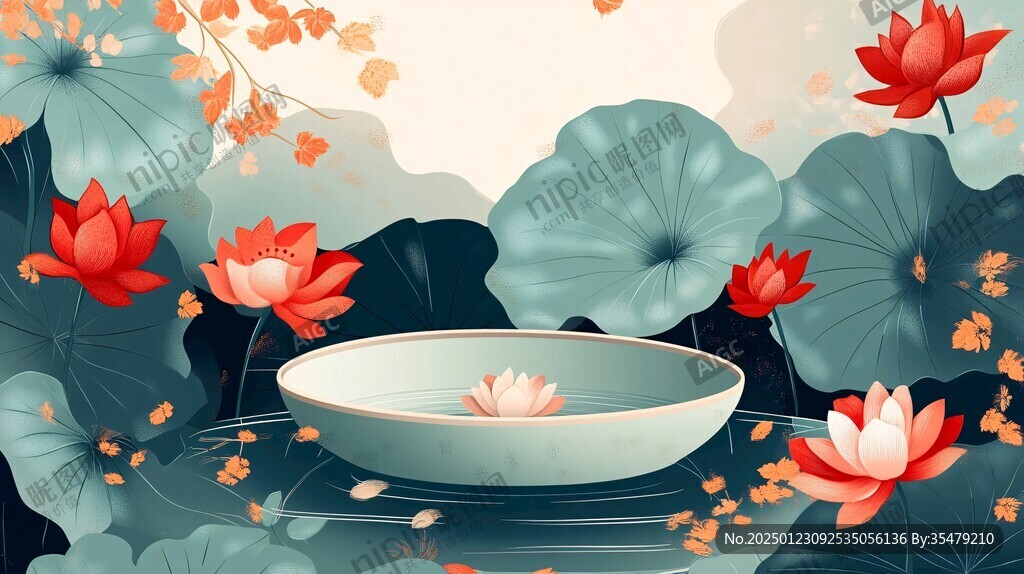 荷花池插畫