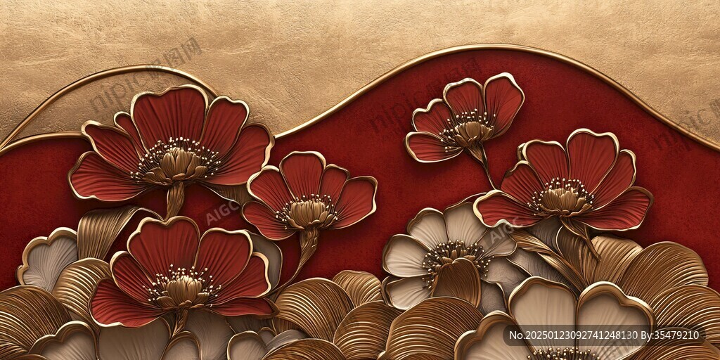 牡丹花線描金輕奢