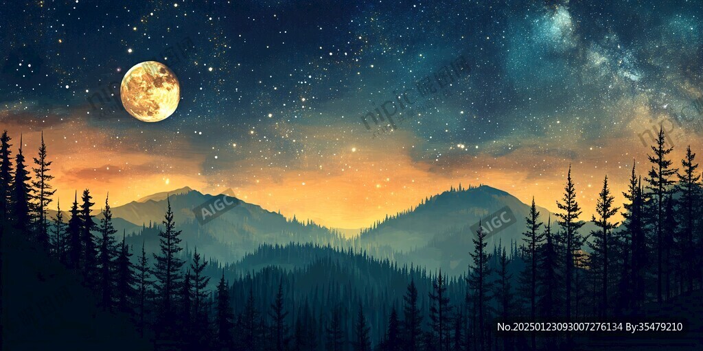 月色夜色夢幻森林背景