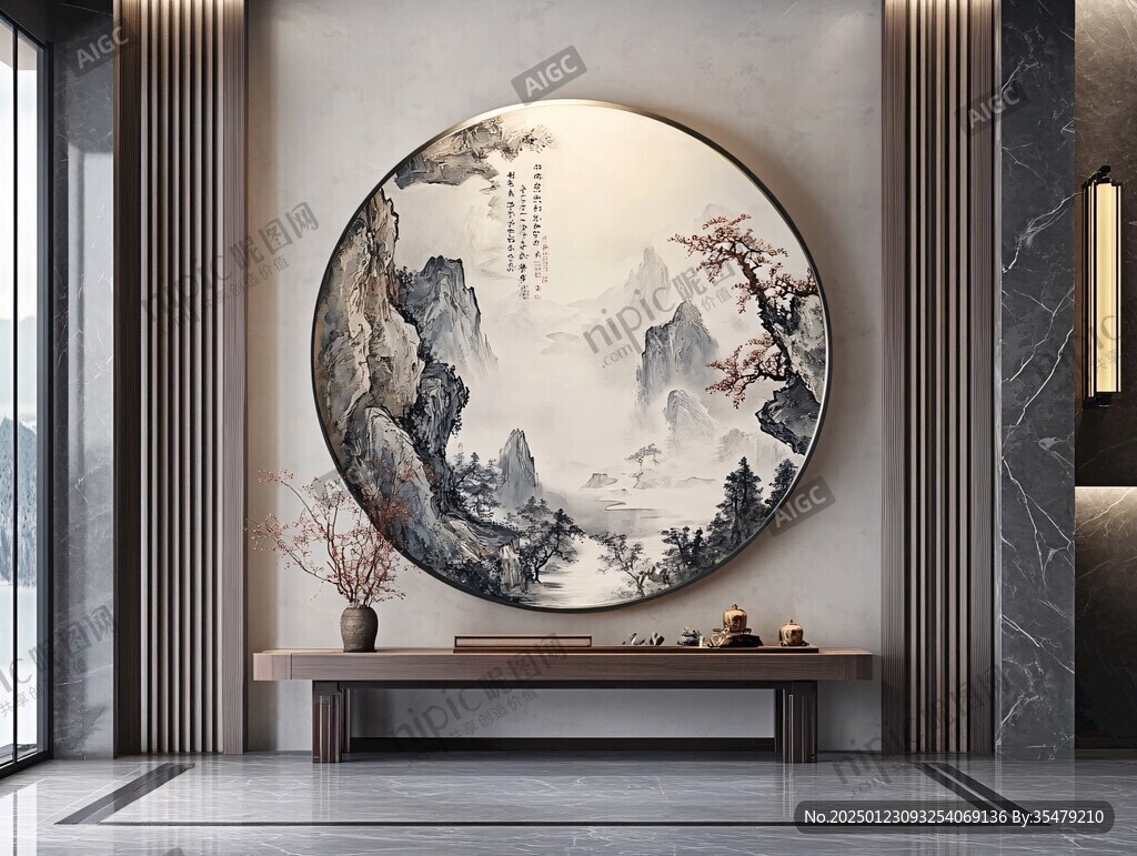 圓框山水壁畫