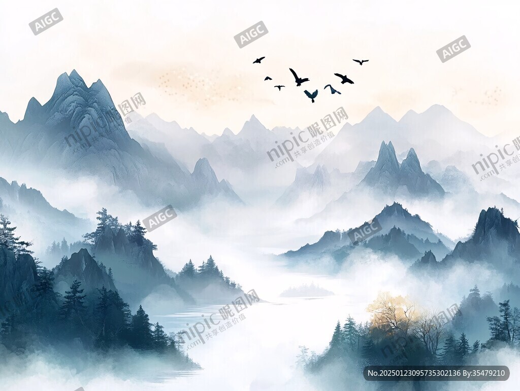 唯美風景畫簡約山水畫