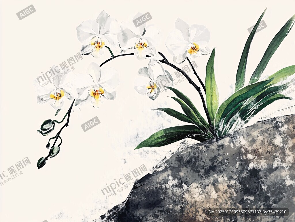 蘭花假山插畫