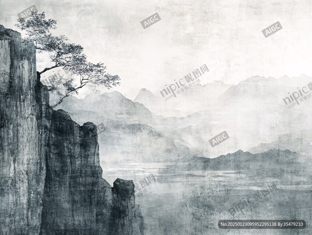 復古水墨山景