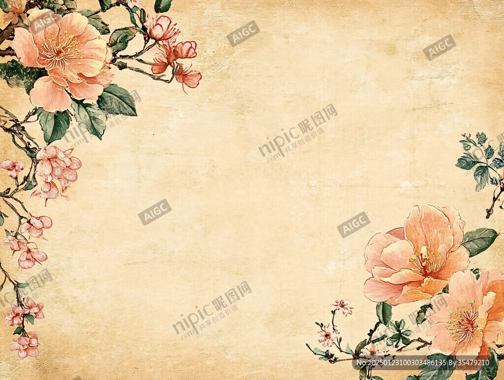 手繪春天古風(fēng)花卉背景