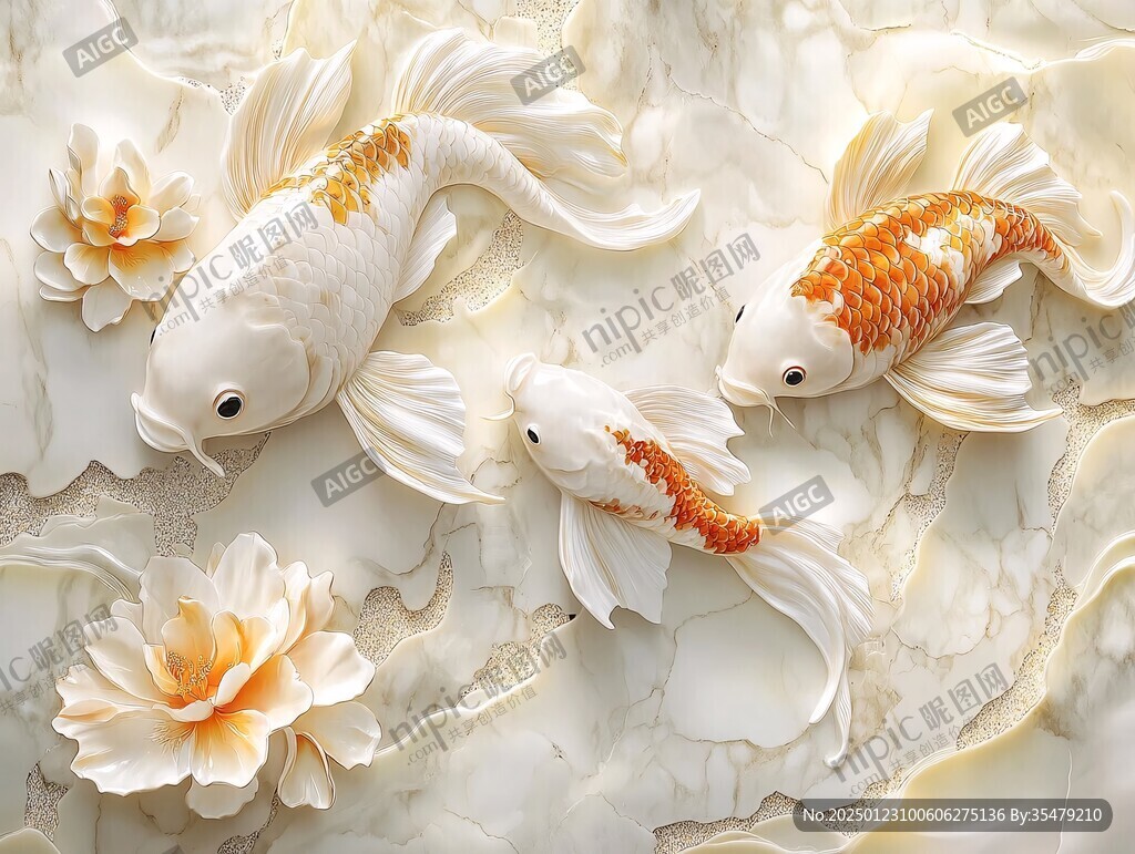 3d浮雕金魚鯉魚