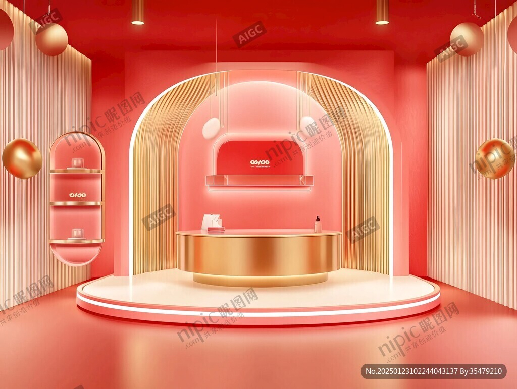粉色的展示臺