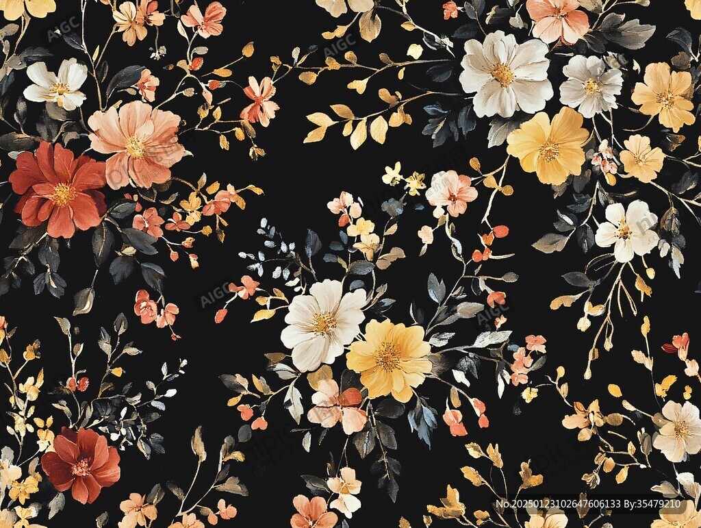 傳統(tǒng)印花設(shè)計(jì)黑底花朵