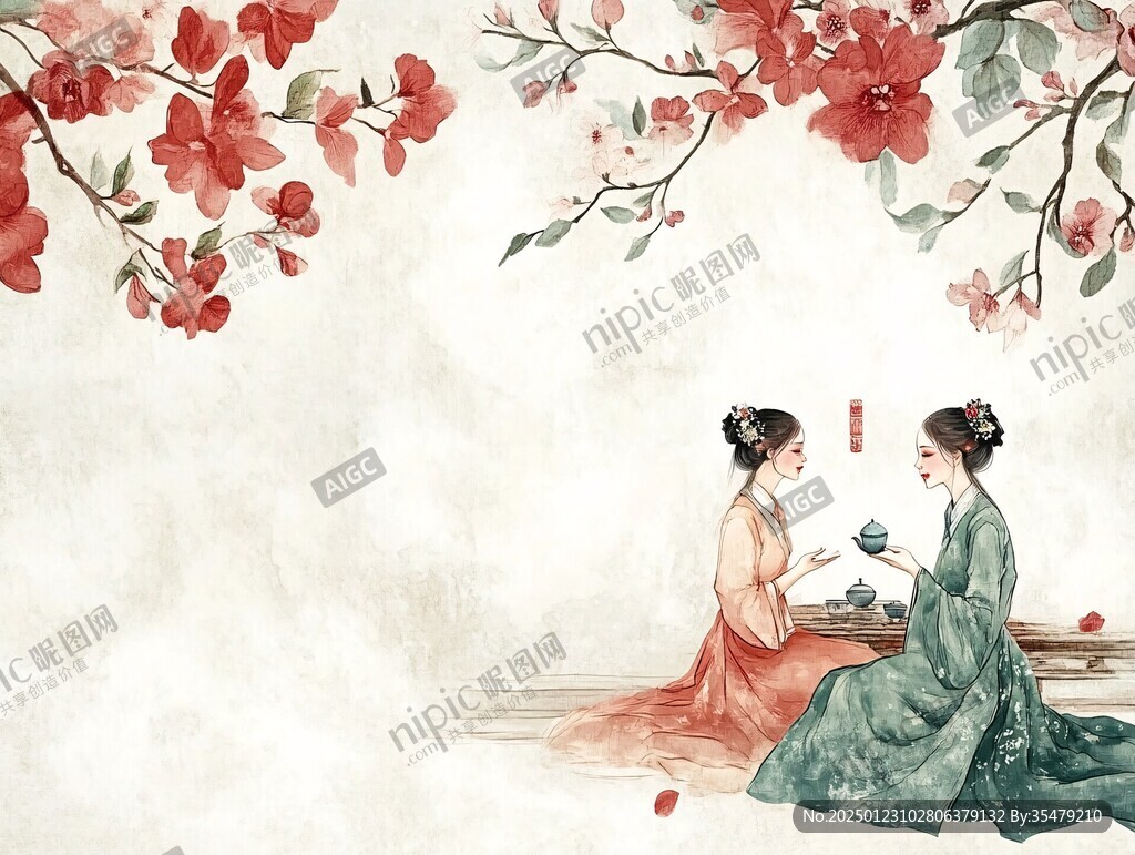 水彩紅樓人物