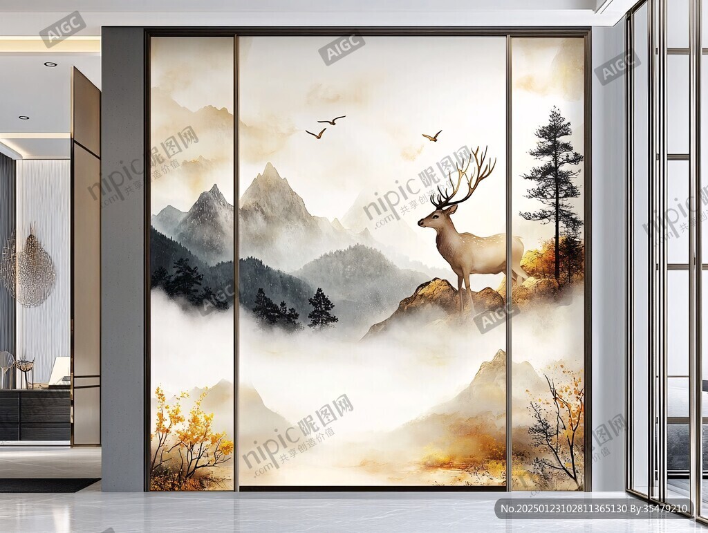山水畫玻璃屏風(fēng)