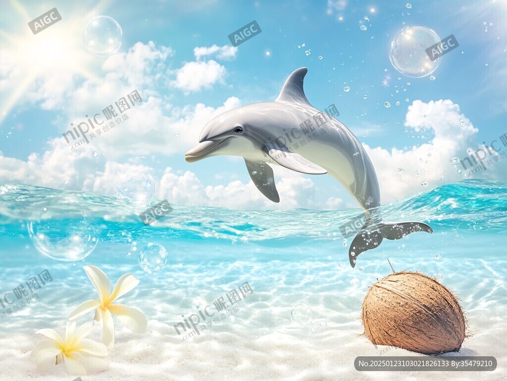 3d海豚卡通壁畫