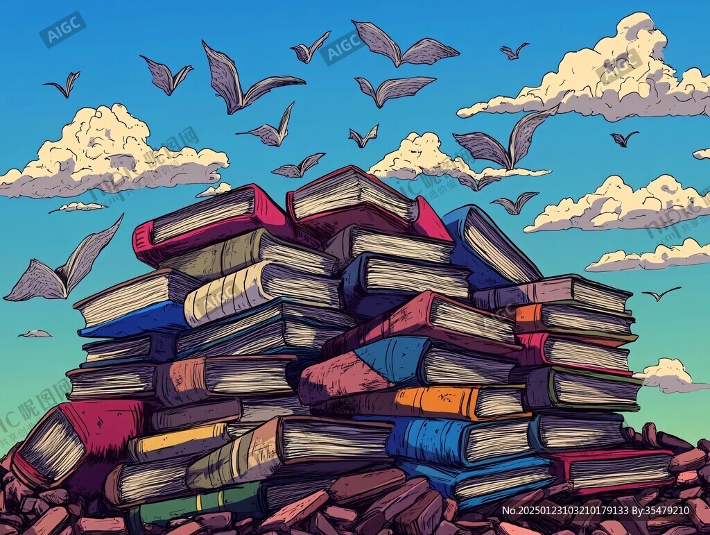一摞書插畫