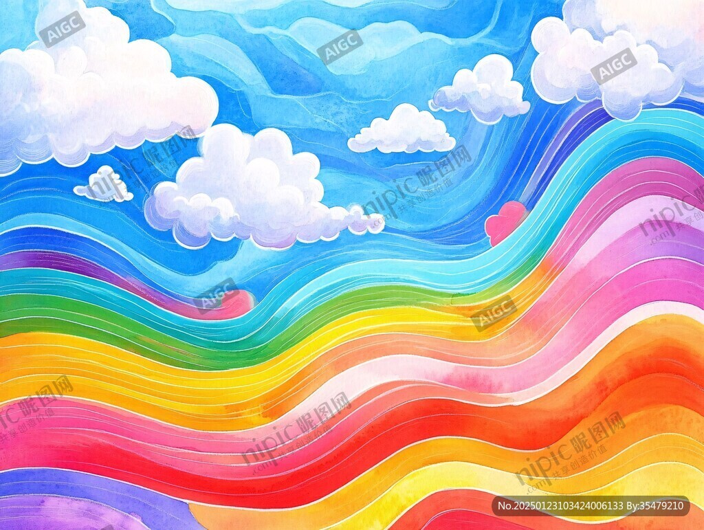 彩虹云朵插畫