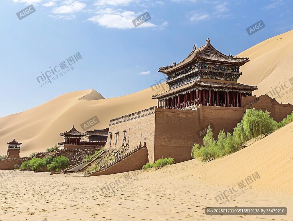 月牙泉插畫