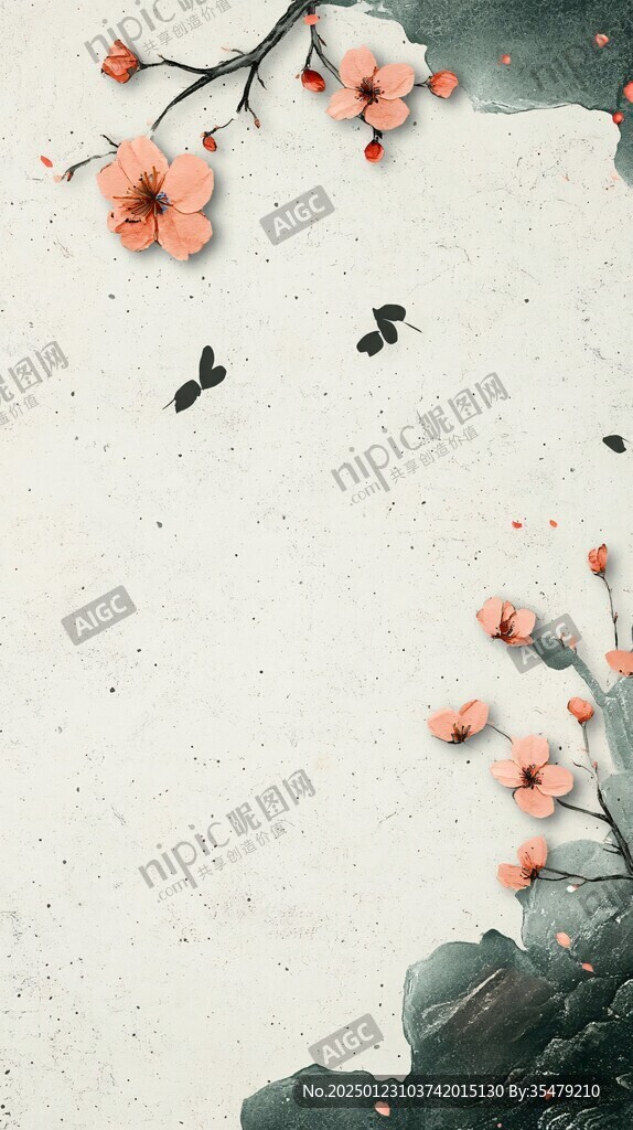 手繪春天古風(fēng)花卉背景