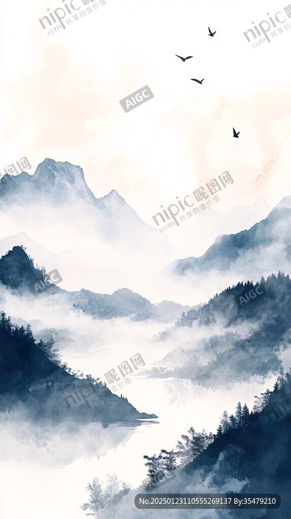 古風插畫山水風光