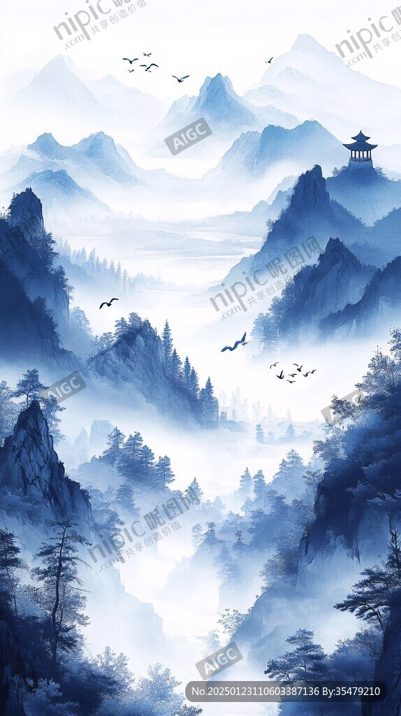 迎客松水墨山川