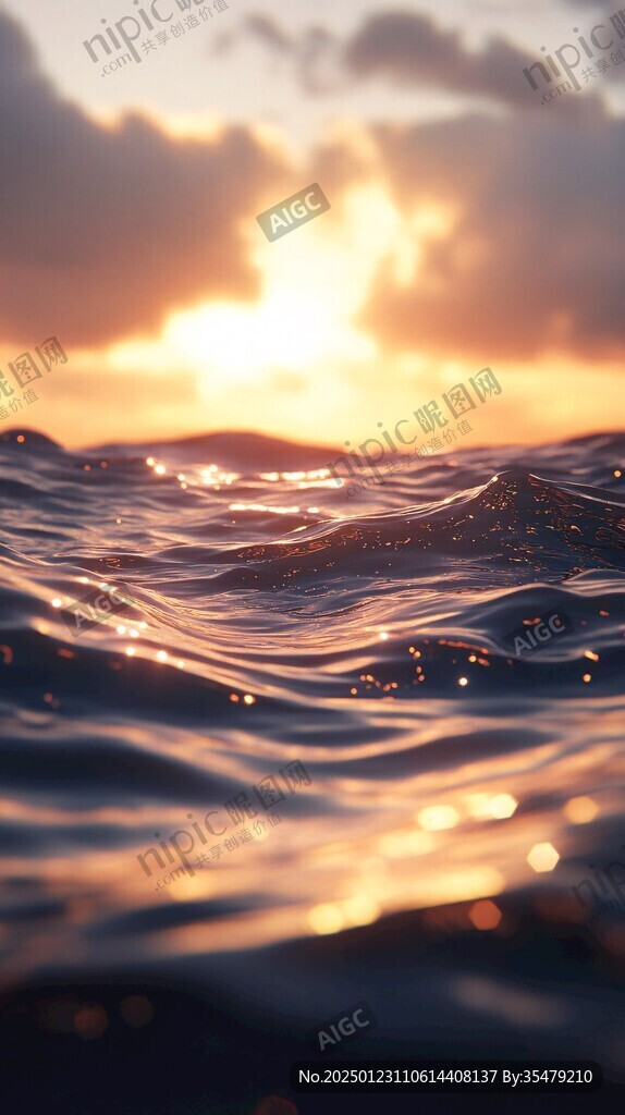 夕陽晚霞海水漣漪浪花