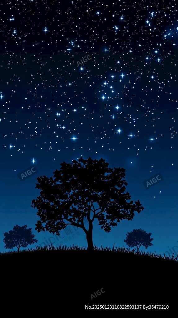 大樹夜景樹枝剪影