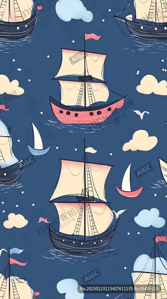 兒童場景海船圖案