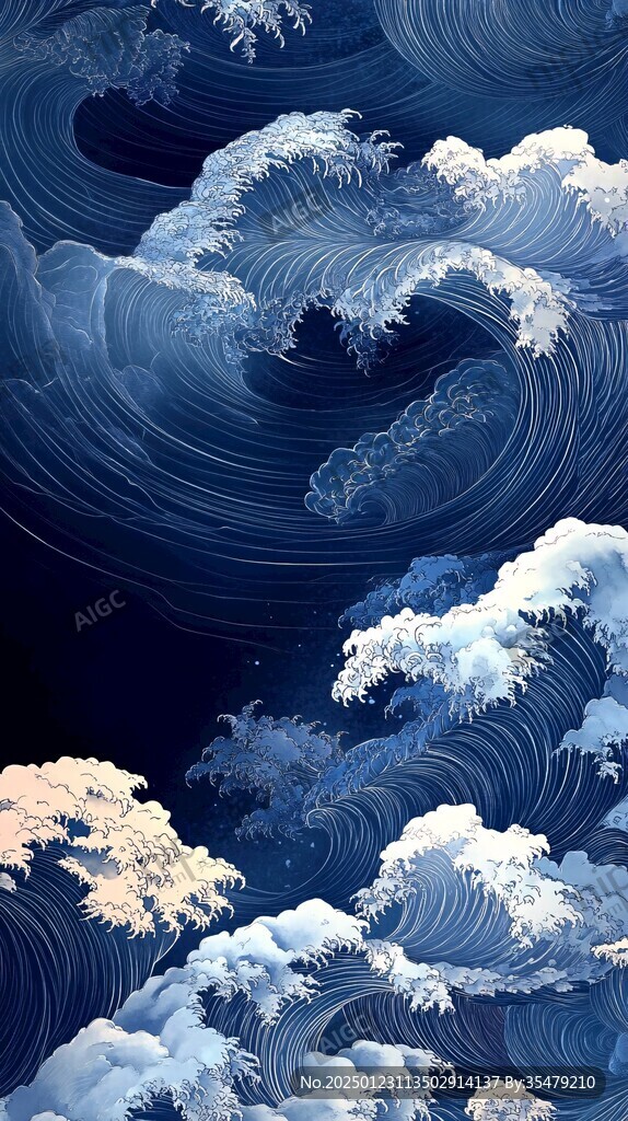 古風海浪包裝插畫