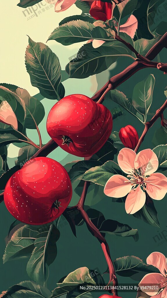 花牛蘋果插畫