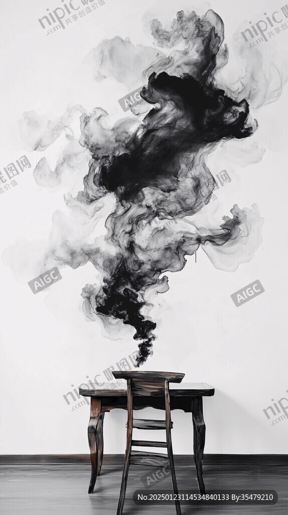 手繪古風(fēng)輕煙裝飾屏