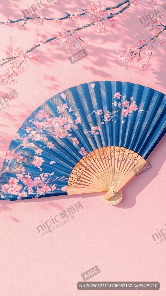 折扇水蜜桃插畫
