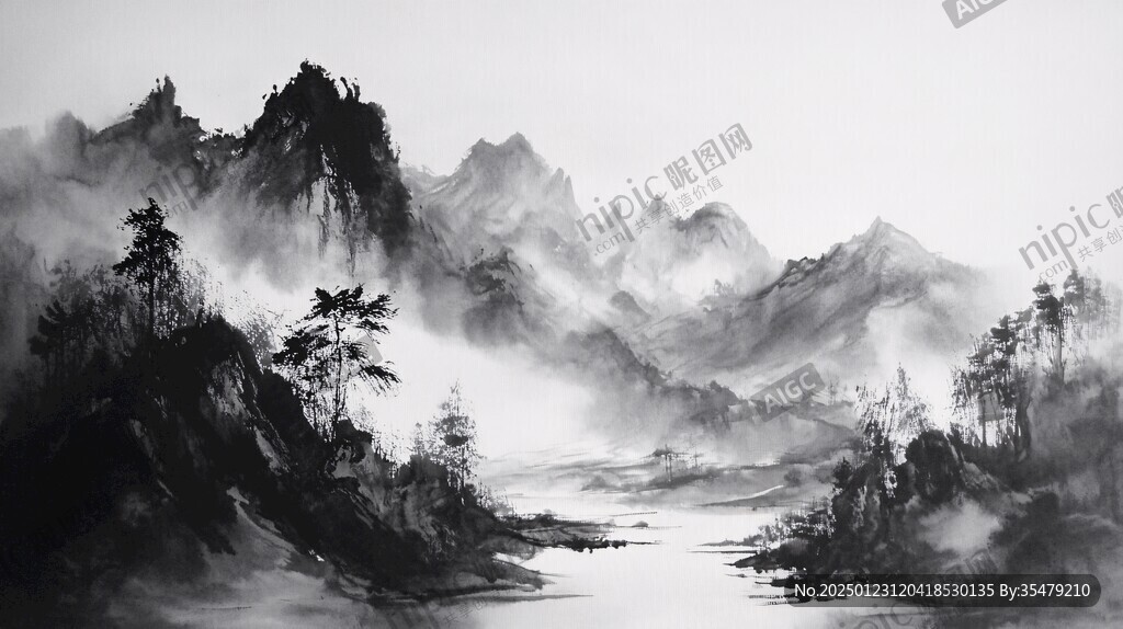 意境巨幅水墨山