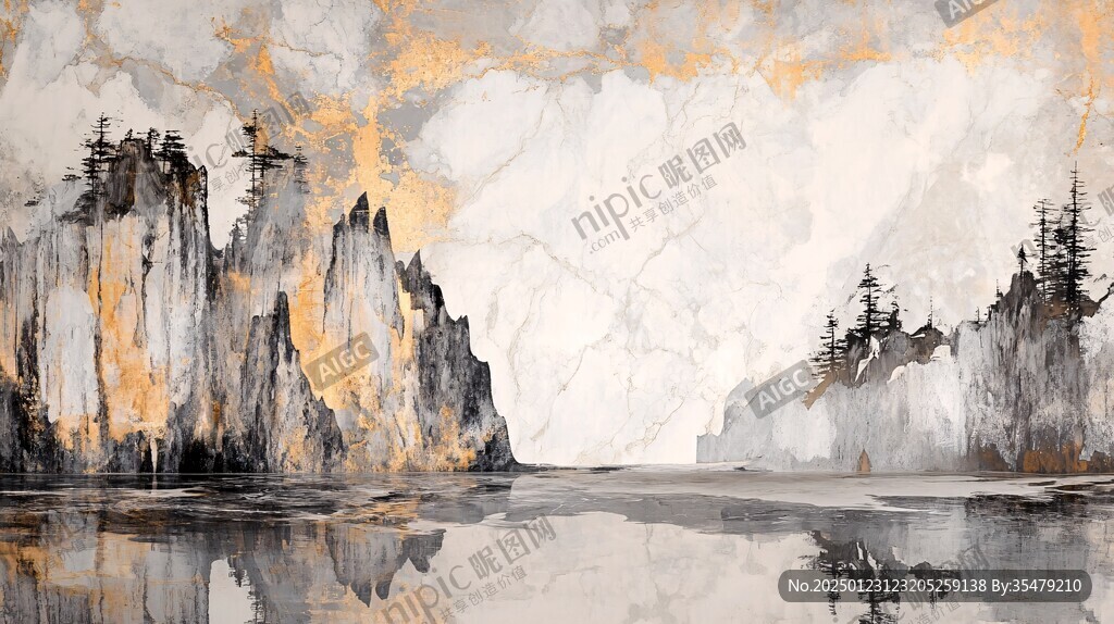 新中禪意山水巖彩畫