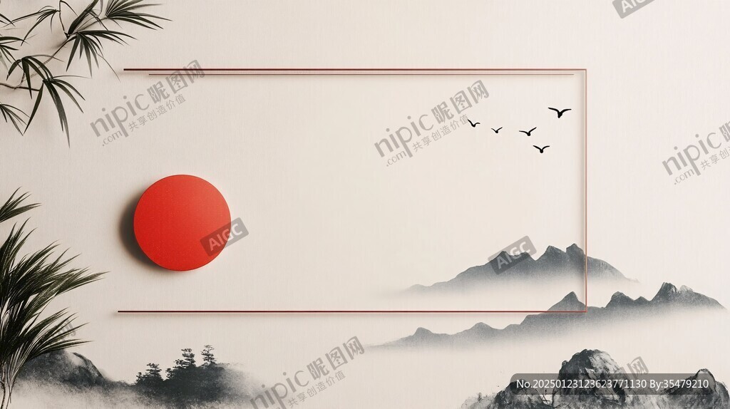 紅日出東方意境中式畫