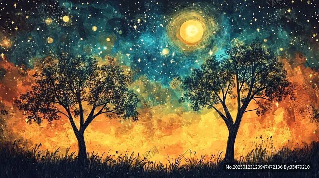 月色夜色夢幻森林背景