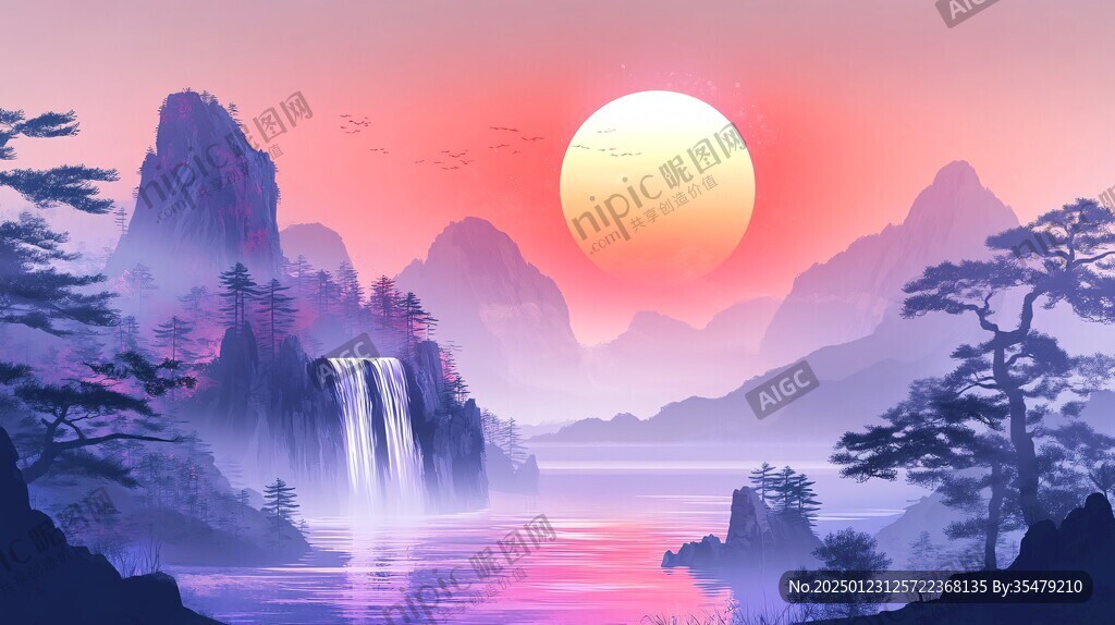 巨幅山水日出