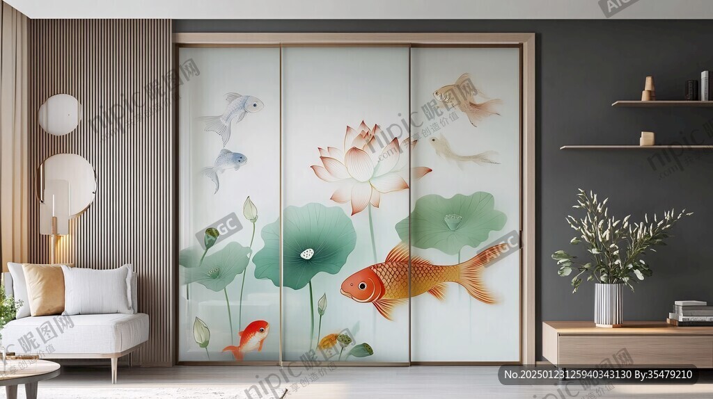 現代屏風鯉魚圖