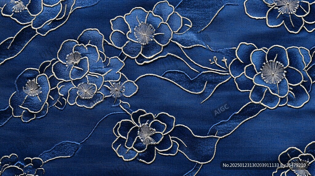 藍(lán)青緞繡花