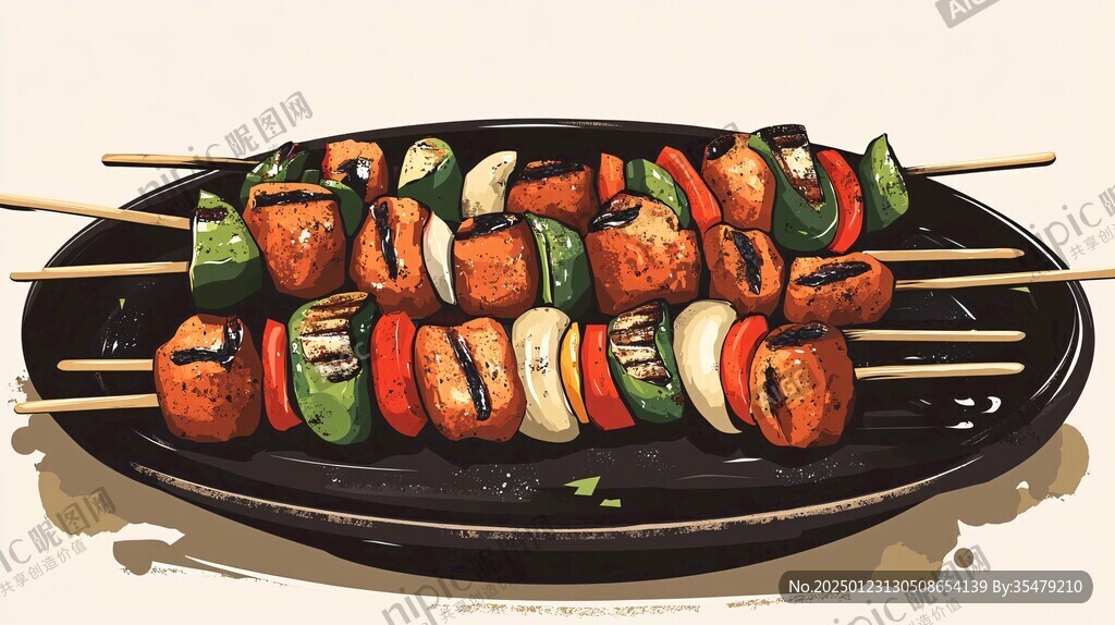 美食插畫烤串