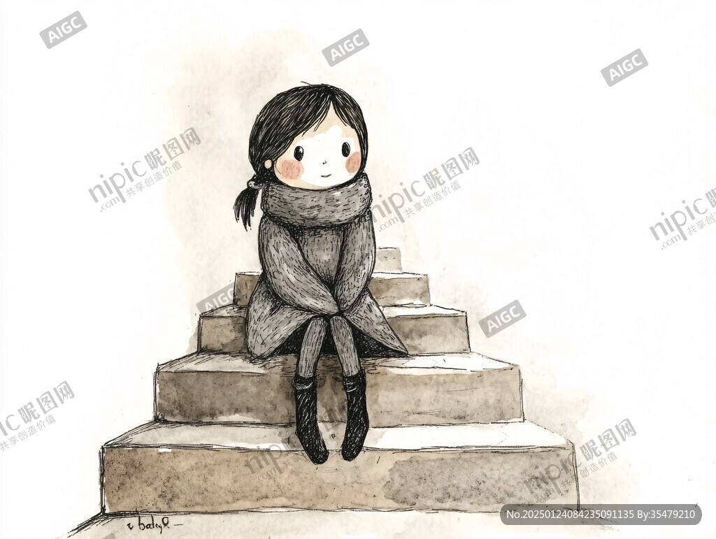 孤單的小女孩插畫