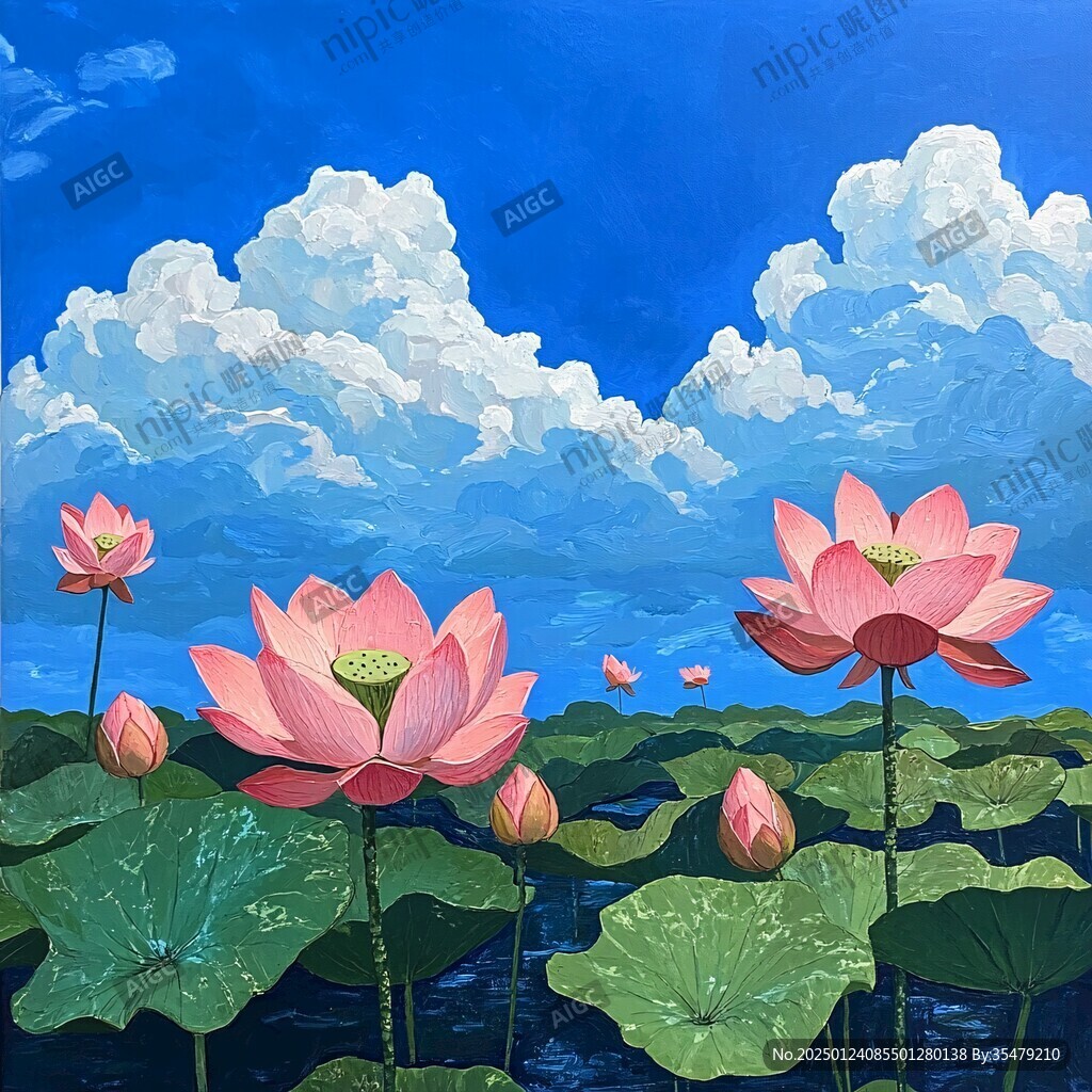 荷花油畫效果