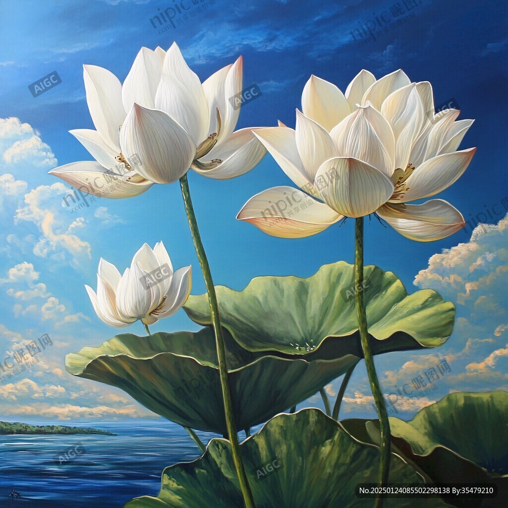 白色荷花壁畫(huà)