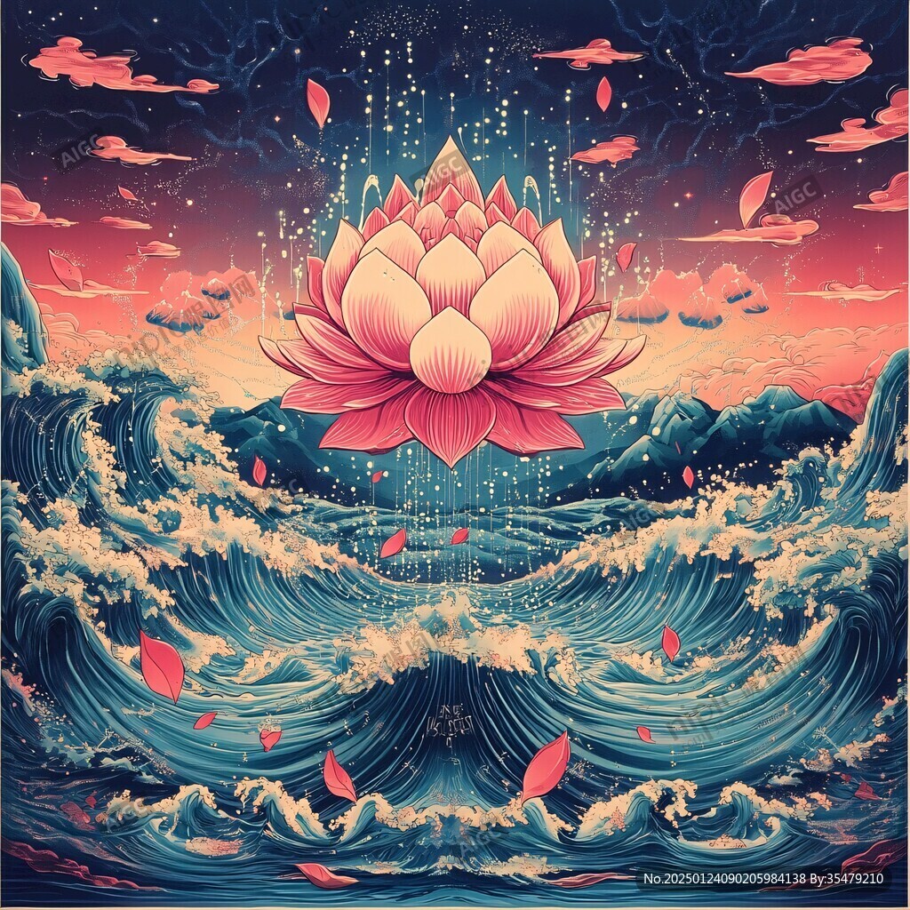 古風海浪包裝插畫