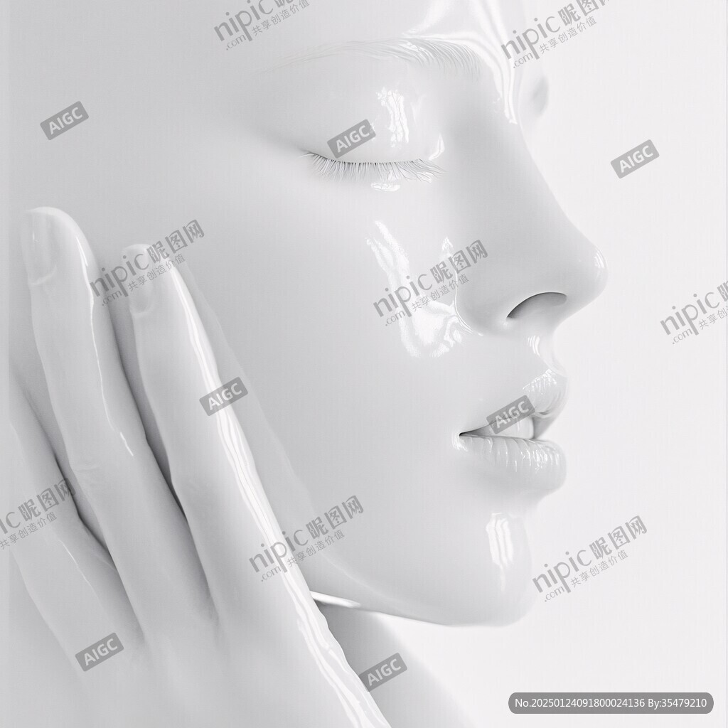 白色少女臉譜石膏像