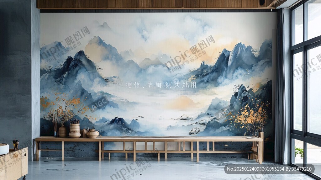 手繪山水背景墻