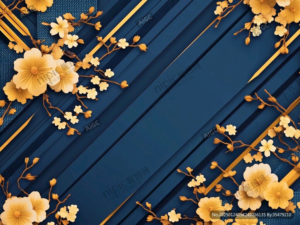 輕奢金色牡丹花線條