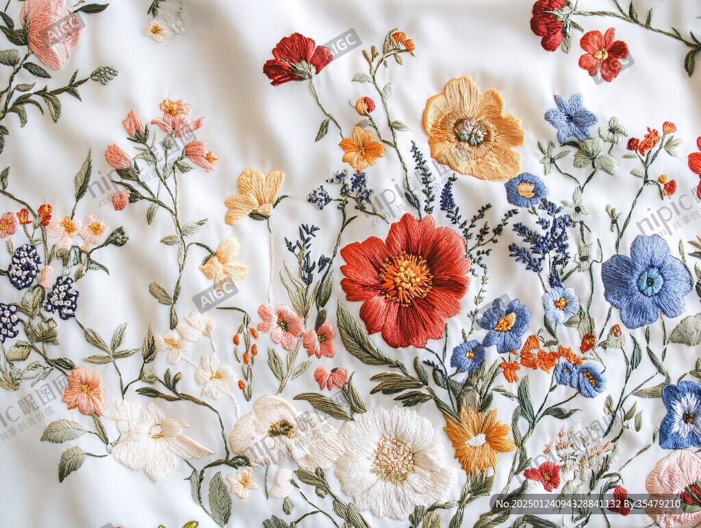 絲綢刺繡圖案花