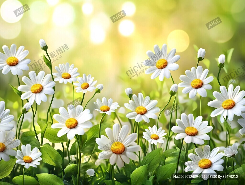 綠葉白花壁紙